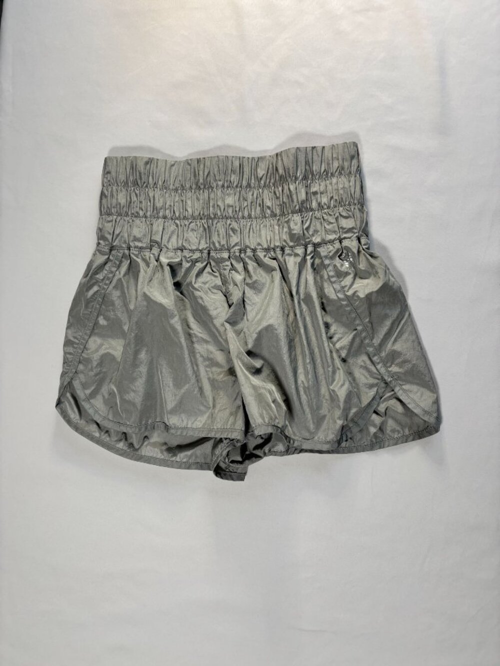 Free People Metallic Silver Smocked Waist Shorts (Size M)